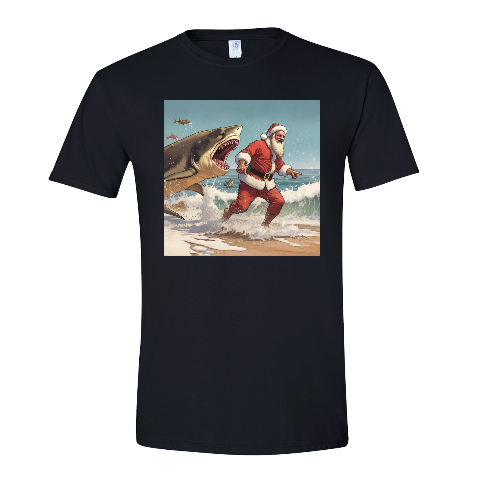Youth Santa Jaws Funny Holiday Shark Christmas Cool Novelty T shirt for  Kids (Black) - XL 